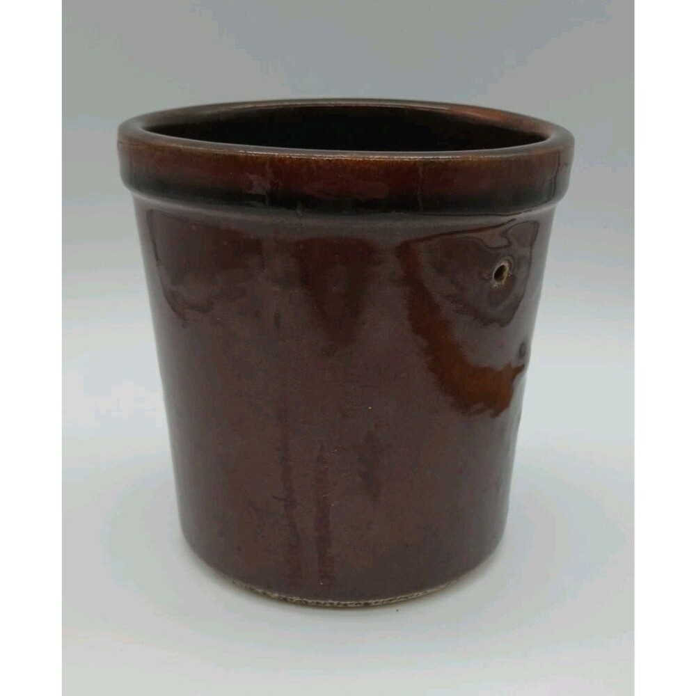 Vintage Dark Brown Glazed Pottery Crock without Lid 1970s